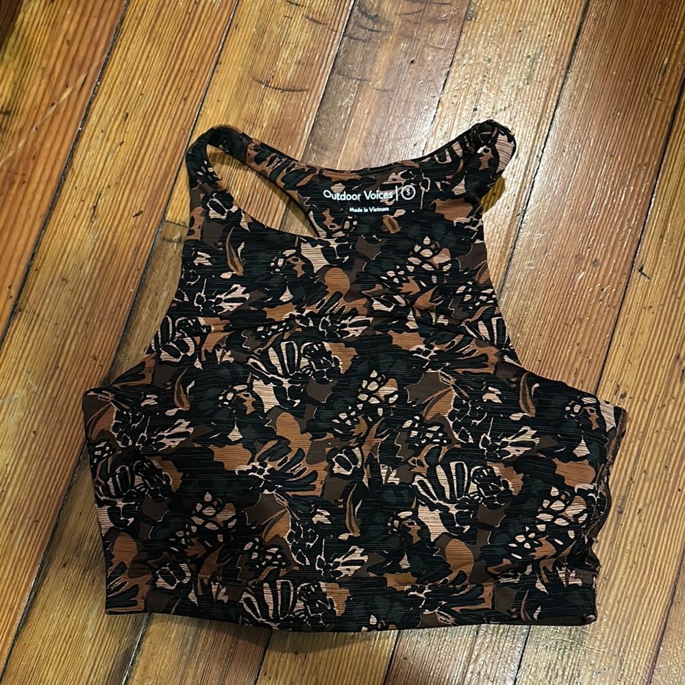 Outdoor Voices Black and Brown Patterned Crop Top